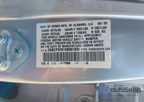 2010 Honda Accord 3.5 Ex-L z USA, uszkodzony, nr VIN 5KBCP3F87AB001934